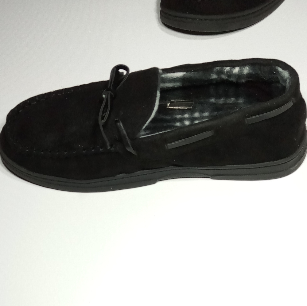 Gold Toe Men's Carter Faux Suede Slip On Moccasin Black Slippers Sz Medium (8-9) - Picture 2 of 8